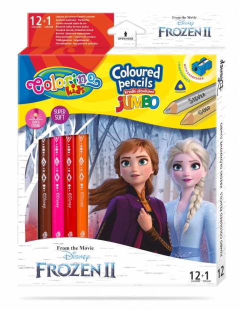 Kredki ołówkowe JUMBO grube 12 +1 kol. temperówka Kraina Lodu II Colorino