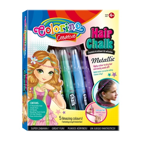Pastele kredowe kredki kreda do włosów koraliki gumki metaliczne Colorino