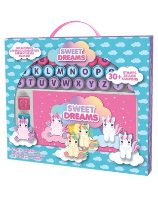 Pieczątki stemple alfabet z literkami jednorożec unicorn