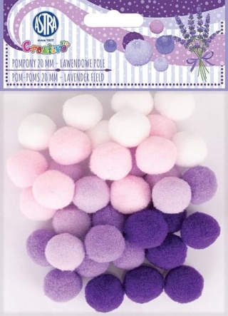 Pompony 2 cm lawendowe pole fioletowy różowy, biały 36 szt., Astra