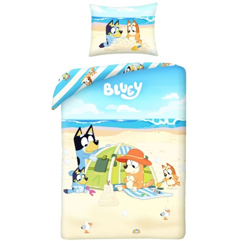 Pościel bawełniana Bingo i Bluey pieski na plaży Blue r.140x200