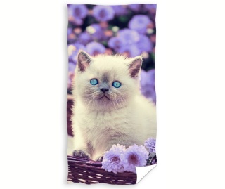 Ręcznik kąpielowy plażowy kot kociak kwiaty astry 70x140