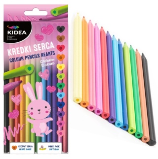 Kredki ołówkowe serduszka intensywne kolory 12 kolorów KIDEA