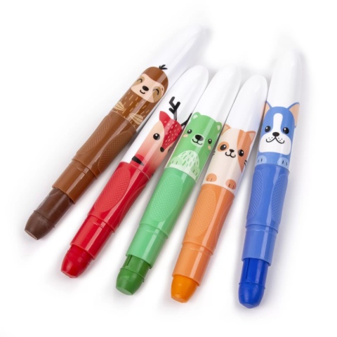 Kredki żelowe silk w pisaku wykręcane grube zwierzątka 10 kolorów