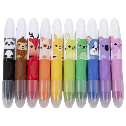 Kredki żelowe silk w pisaku wykręcane grube zwierzątka 10 kolorów