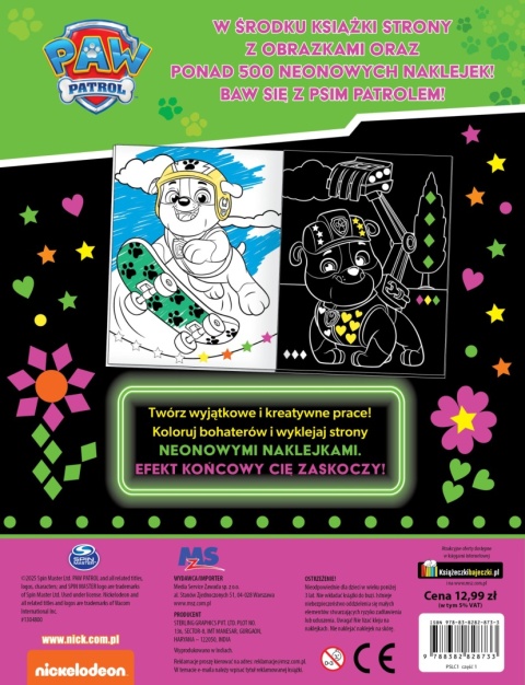PSI PATROL Neon moc koloru kolorowanka wyklejanka 500 naklejek