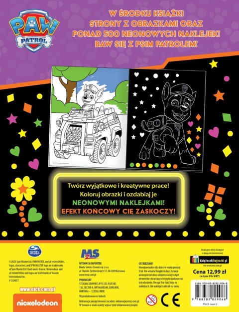 PSI PATROL Neon moc koloru kolorowanka wyklejanka 500 naklejek