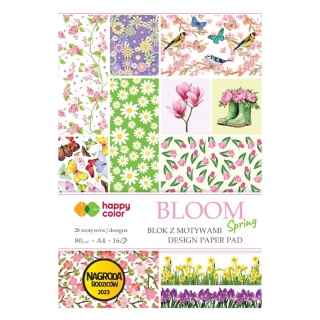 blok z motywami BLOOM SPRING wiosenne kwiaty ptaki A4 15ark. 80g 26 wzorów