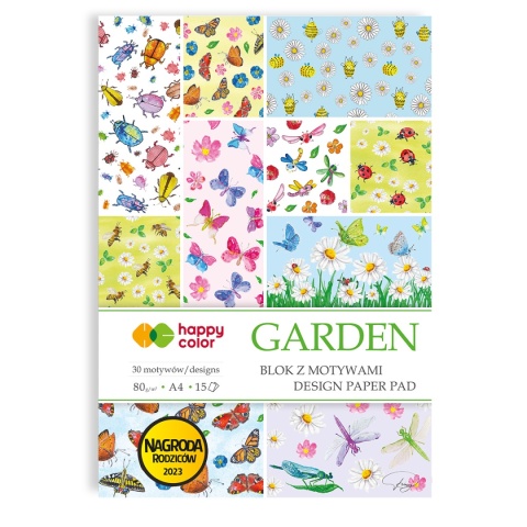 blok z motywami Garden kwiaty owady motyle biedronki A4 15ark. 80g 30 wzorów