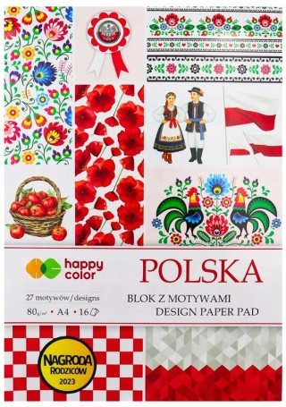 blok z motywami Polska flaga ludowe kwiaty stroje A4 15ark. 80g 30 wzorów