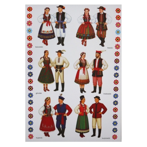 blok z motywami Polska flaga ludowe kwiaty stroje A4 15ark. 80g 30 wzorów