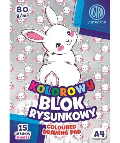 Blok rysunkowy kolorowy króliczek A4 15 kartek Astra 80g/m2
