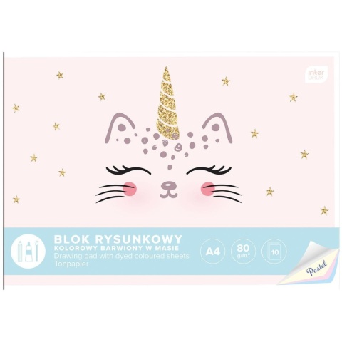 Blok rysunkowy kolorowy pastelowy A4 10 kartek 80g/m2 INTERDRUK
