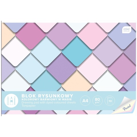 Blok rysunkowy kolorowy pastelowy A4 10 kartek 80g/m2 INTERDRUK