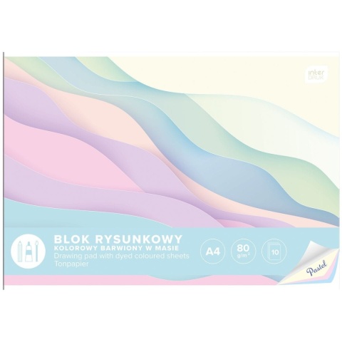 Blok rysunkowy kolorowy pastelowy A4 10 kartek 80g/m2 INTERDRUK