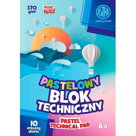 Blok techniczny A4 10 k 170g kolorowy pastelowy Astra