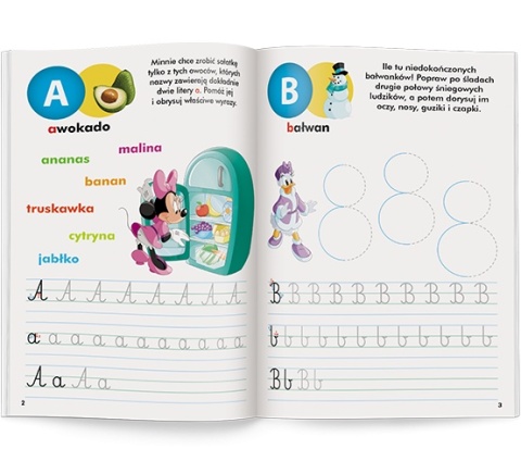 Disney Uczy Litery myszka Minnie ćwiczenia z naklejkami 5 lat