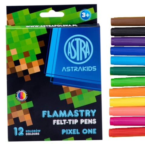 Flamastry mazaki pisaki 12 kolorów PIXEL ONE dla fanów minecraft