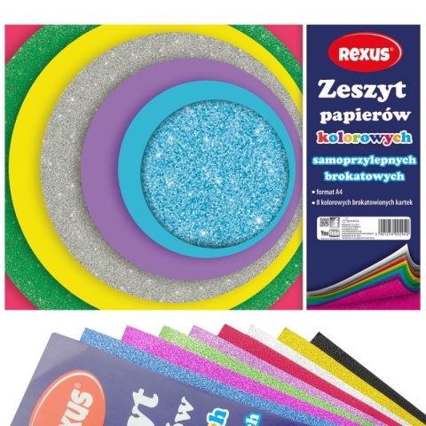 Papier kolorowy brokatowy samoprzylepny 8 arkuszy A4 Rexus