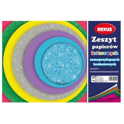 Papier kolorowy brokatowy samoprzylepny 8 arkuszy A4 Rexus