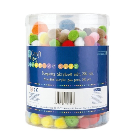 Pompony akrylowe mix kolorów 1,5 2 2,5 cm 300 szt.