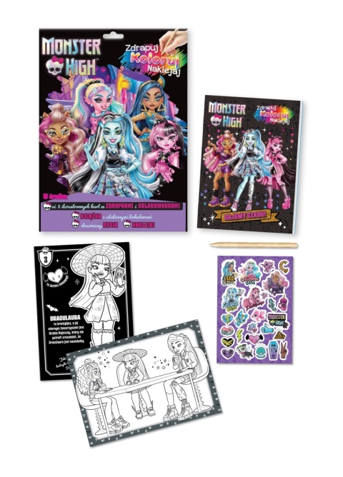 Wydrapywanka + rysik dwustronne zdrapki z kolorowanką MONSTER HIGH