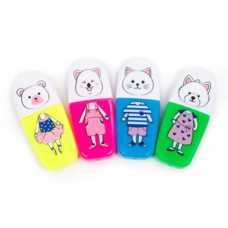 Zakreślacze mini pisaki neonowe 4 kolory zwierzaki Kidea