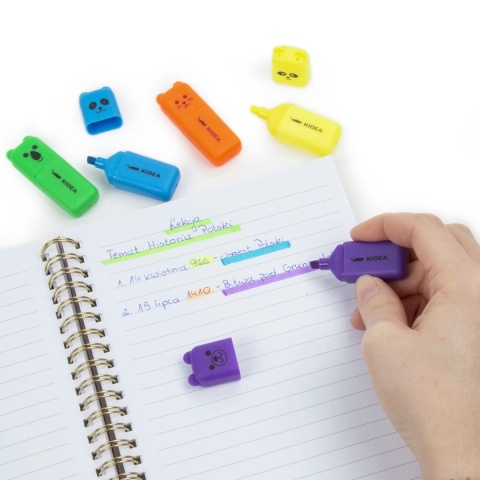 Zakreślacze mini pisaki 5 kolorów zwierzaki z figurką Kidea