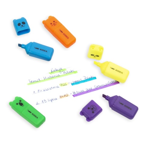 Zakreślacze mini pisaki 5 kolorów zwierzaki z figurką Kidea