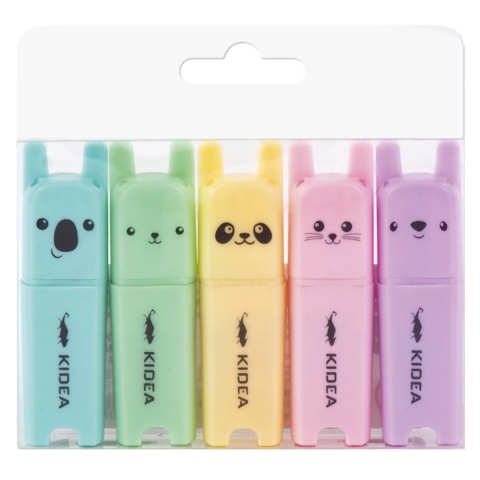 Zakreślacze mini pisaki pastelowe 5 kolorów zwierzaki Kidea