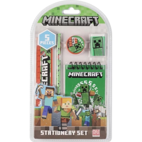 Zestaw przyborów do pisania notes ołówek linijka gumka 5 el Minecraft