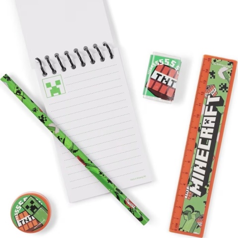 Zestaw przyborów do pisania notes ołówek linijka gumka 5 el Minecraft