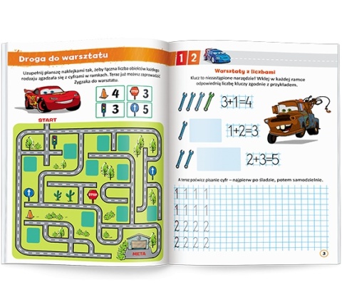Auta Zygzak McQueen liczymy w warsztacie rebusy zadania z naklejkami