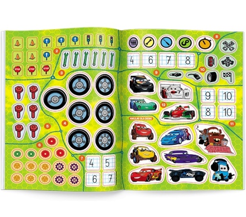 Auta Zygzak McQueen liczymy w warsztacie rebusy zadania z naklejkami