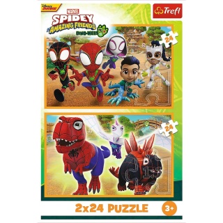 Spidey i dinozaury Trefl Puzzle 2x24 2w1 2 x 24 EL 34432