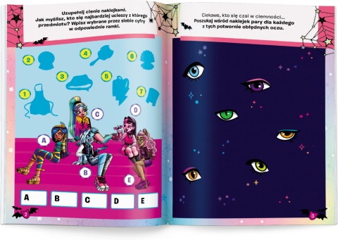 Monster High 100 brokatowych naklejek i zadania rebusy labirynty
