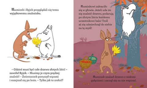 Muminki Muminek i i złoty liść czytanka z dużymi literami