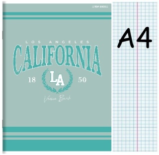 Zeszyt A4 w kratkę z marginesem 60k LA California miętowy