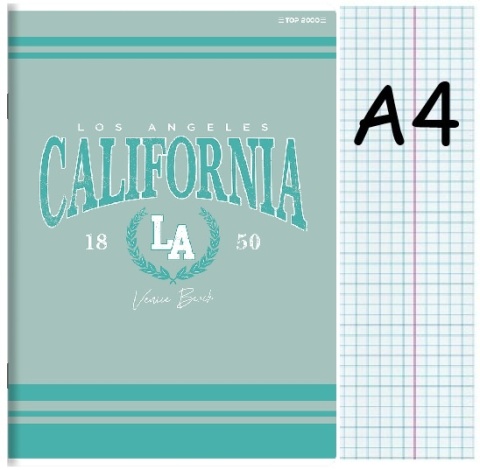 Zeszyt A4 w kratkę z marginesem 60k LA California miętowy
