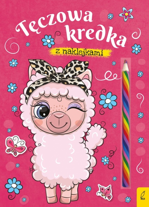 kolorowanka z naklejkami + tęczowa kredka Lama Alpaka Wilga