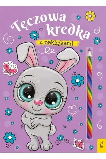kolorowanka z naklejkami + tęczowa kredka Królik Wilga