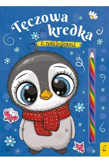 kolorowanka z naklejkami + tęczowa kredka Pingwin Wilga
