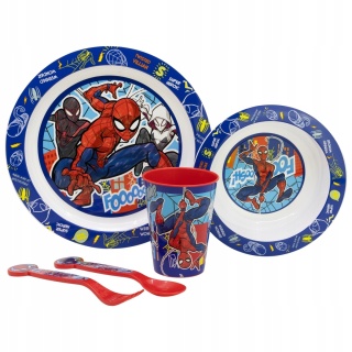 Spiderman zestaw śniadaniowy talerz miska sztućce kubek