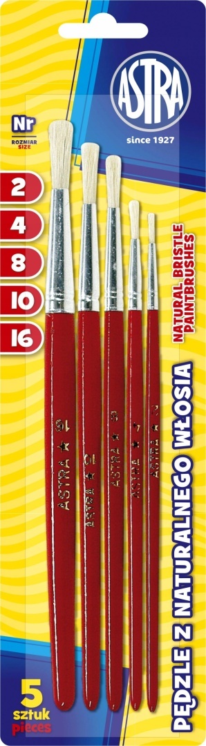 Zestaw 5 szt pędzelków pędzle malarskich z naturalnego włosia okrągłe Astra