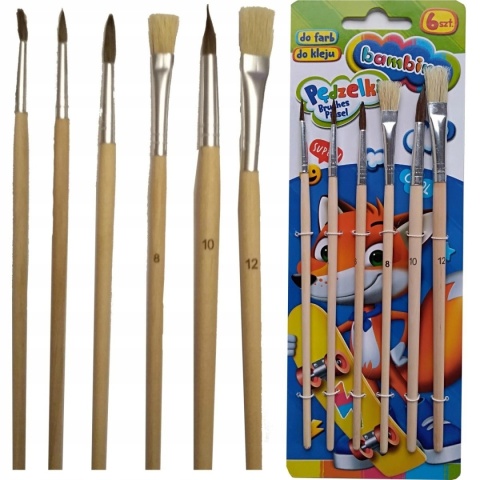 Zestaw 6 sztpędzli pędzelek BAMBINO naturalne włosie