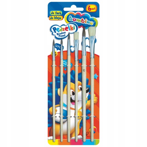 Zestaw 6 sztpędzli pędzelek BAMBINO naturalne włosie