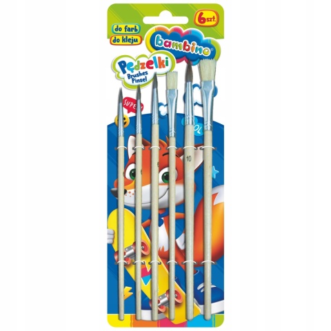 Zestaw 6 sztpędzli pędzelek BAMBINO naturalne włosie
