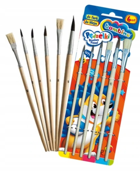 Zestaw 6 sztpędzli pędzelek BAMBINO naturalne włosie