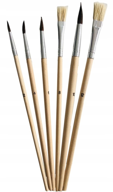 Zestaw 6 sztpędzli pędzelek BAMBINO naturalne włosie