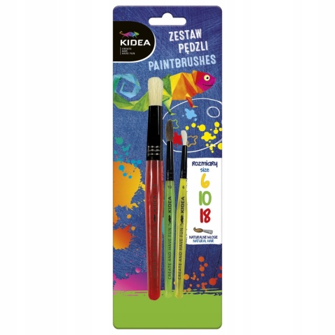 Zestaw pędzli KIDEA naturalne włosie 6 10 18
